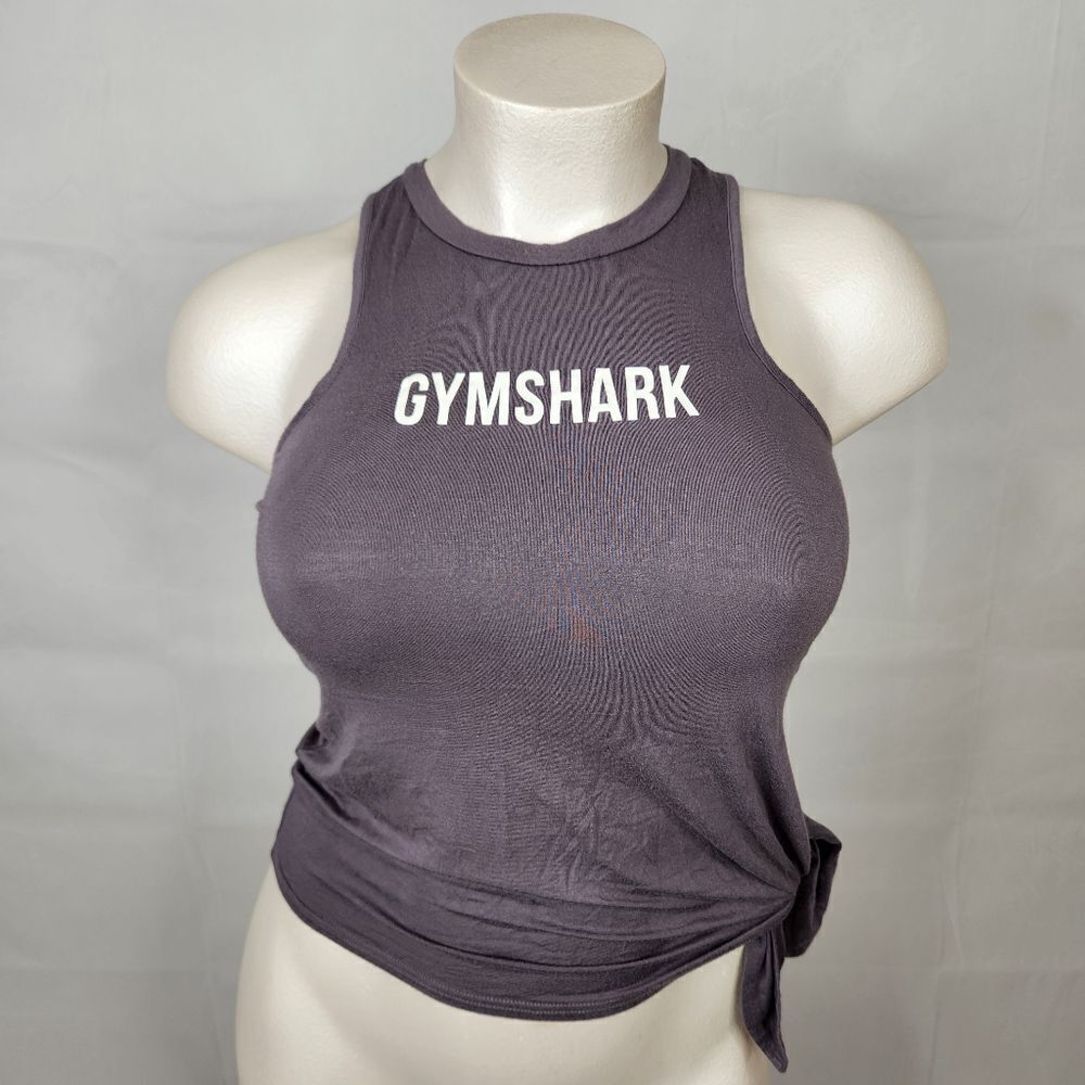 Gymshark Dark Gray Ribbed Racerback Tank Top with White Logo